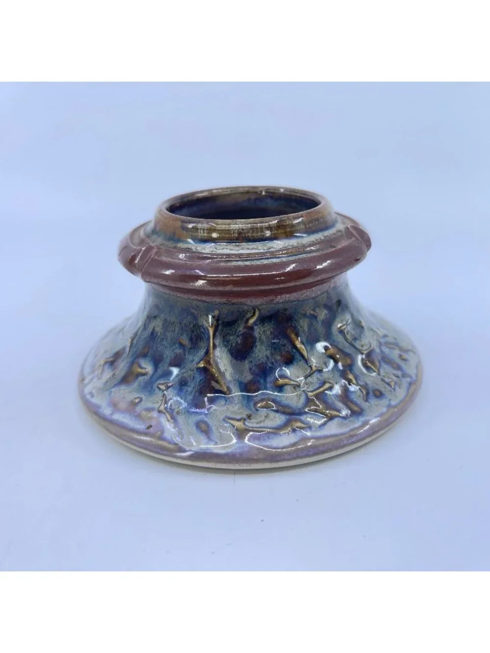 vintage studio pottery ceramic ikebana vase with iridescent glaze